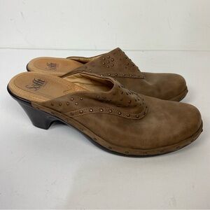 Sofft Brown Leather slip on embellished mules western rodeo